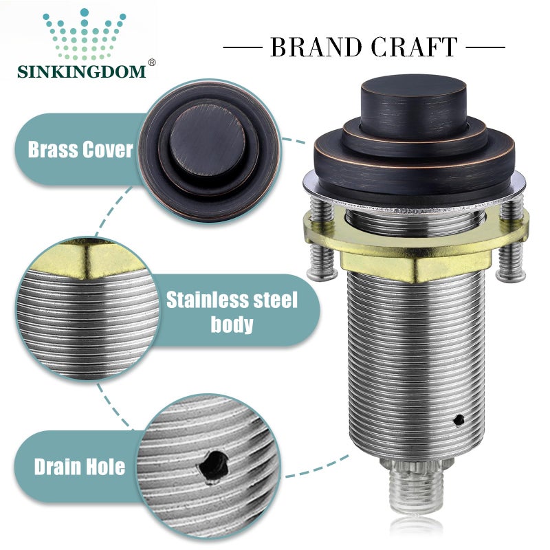 SINKINGDOM SinkTop Air Switch Kit (Long Full Brass Button) for Garbage Disposal, Cordless Oil Rubbed Bronze - Image 2